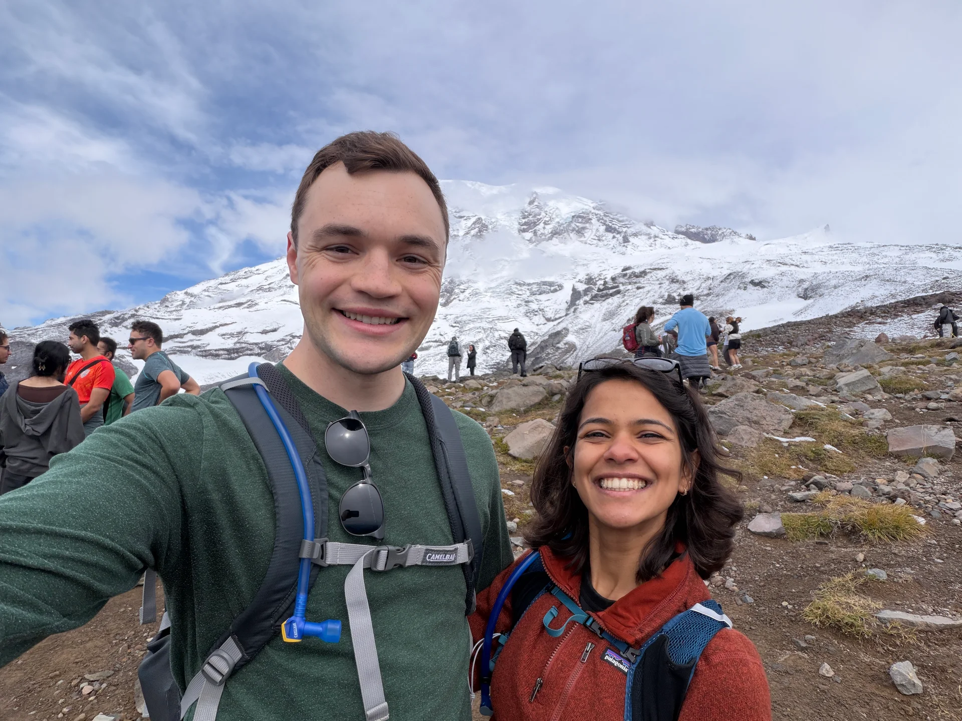 Kyle and Karthika on the Skyline Loop with other hikers on the trail behind them
